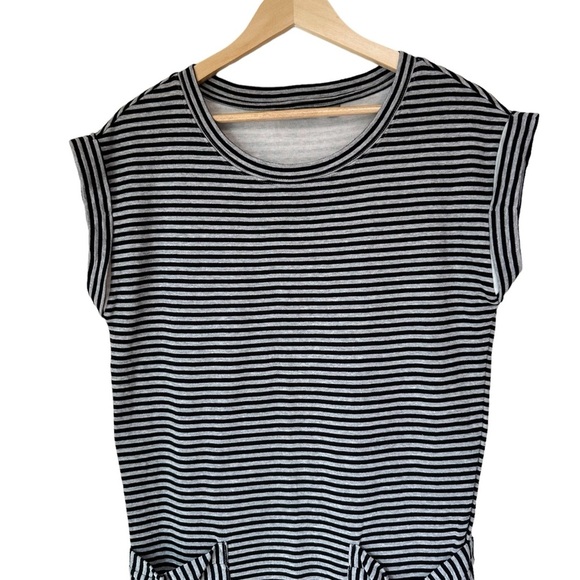 Athleta Ease Up Gray Black Stripe Sleeveless Dress, Small - Picture 3 of 12